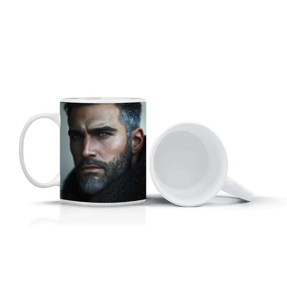 Silver Haired Man Blue Eyes Dark Portrait – Mugs