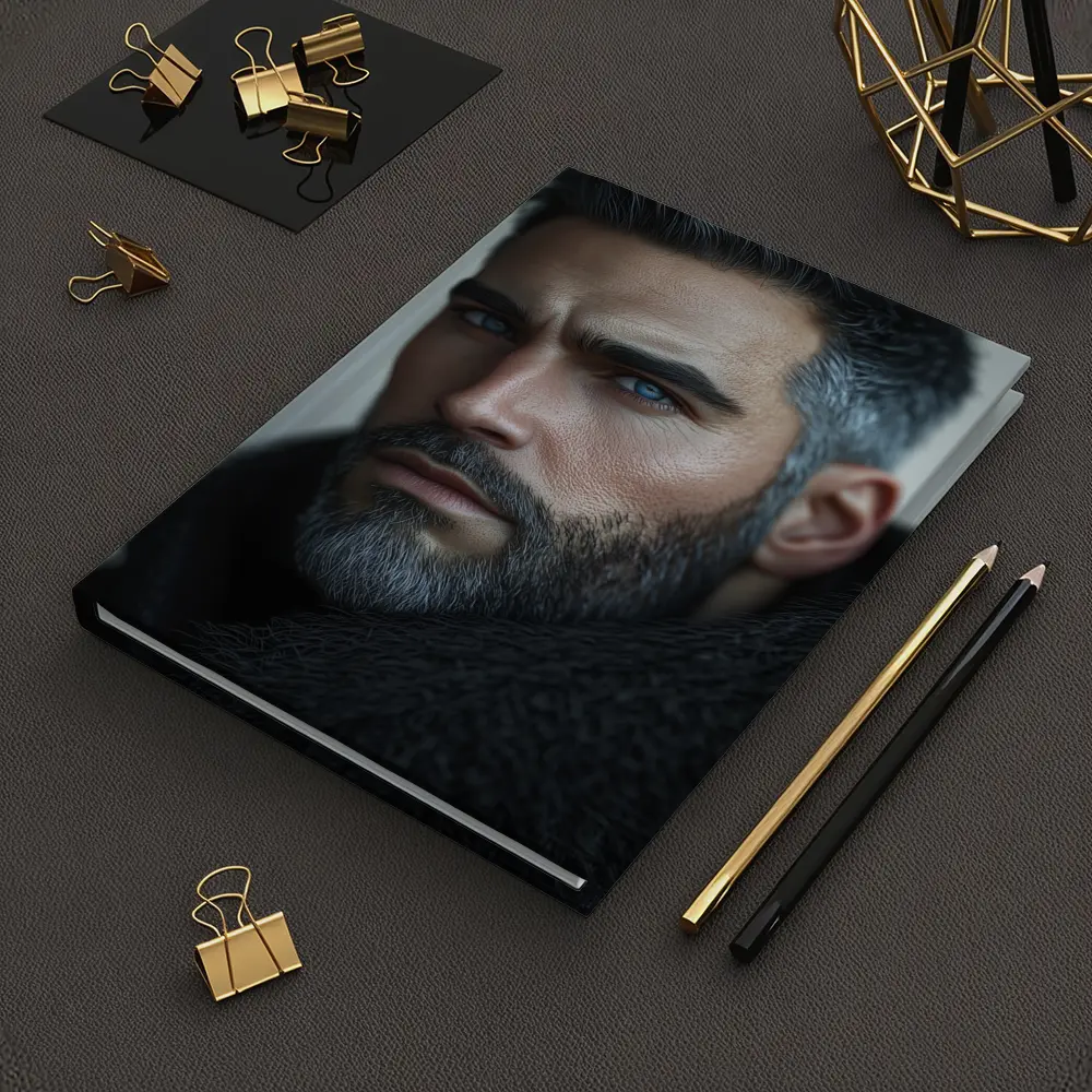 Silver Haired Man Blue Eyes Dark Portrait – Notebooks