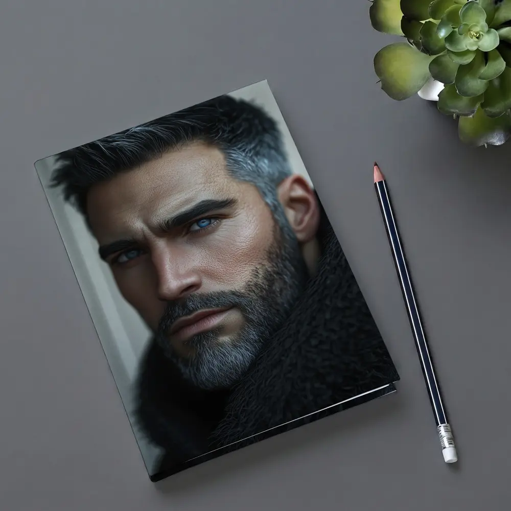 Silver Haired Man Blue Eyes Dark Portrait – Notebooks