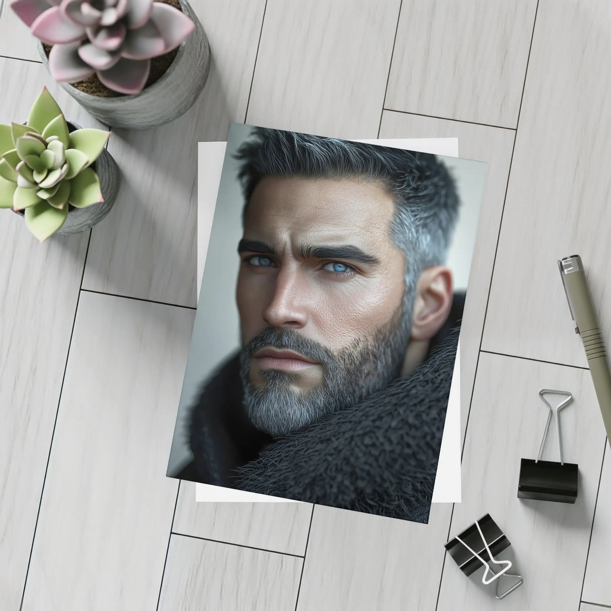 Silver Haired Man Blue Eyes Dark Portrait – Postcards