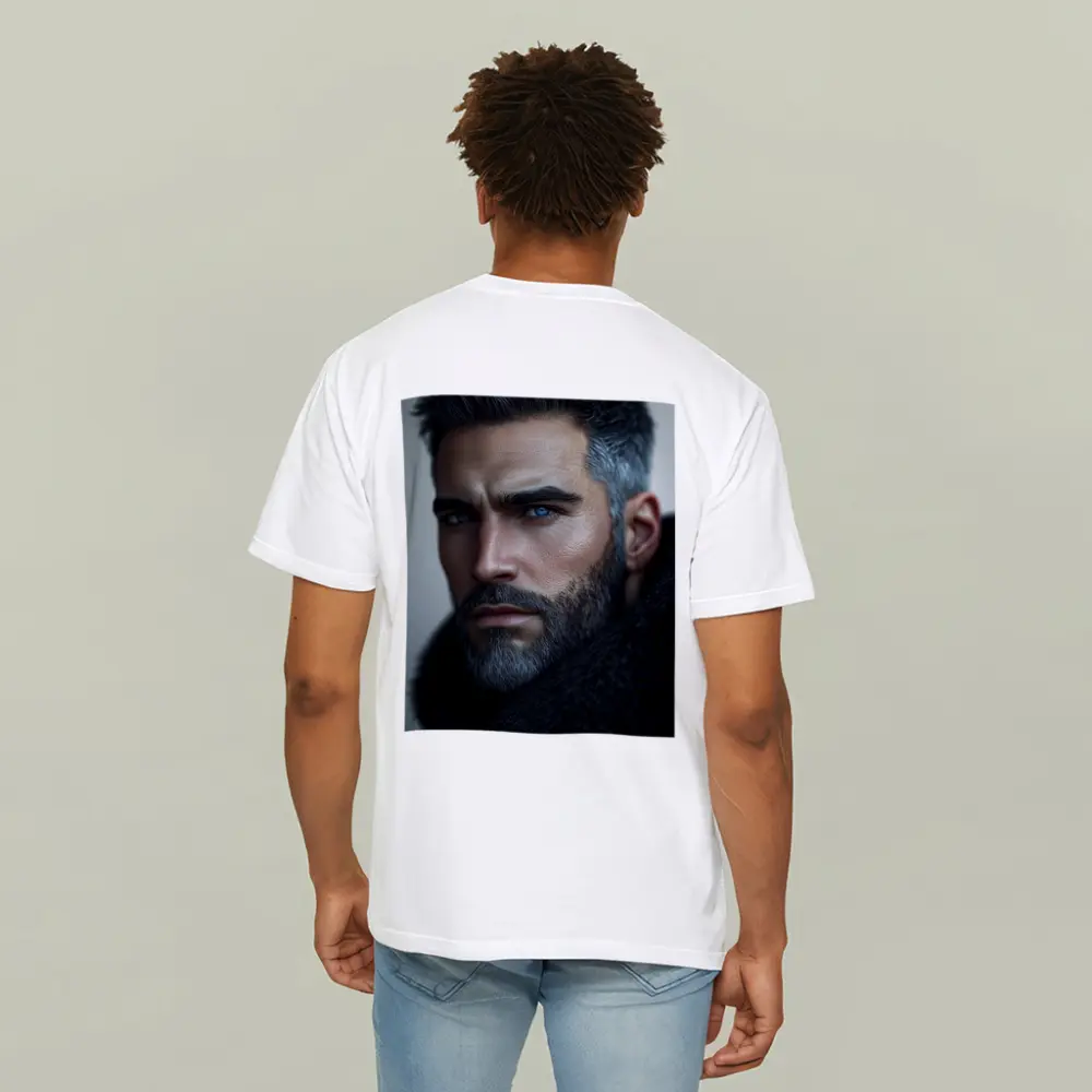 Silver Haired Man Blue Eyes Dark Portrait – T-Shirts