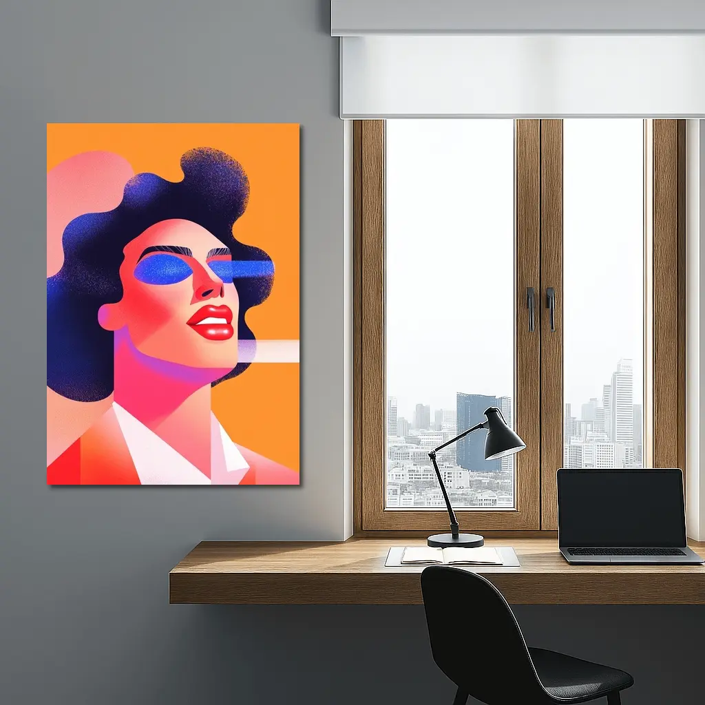 Bold Woman Portrait Geometric Pop Art Orange – Wall Art