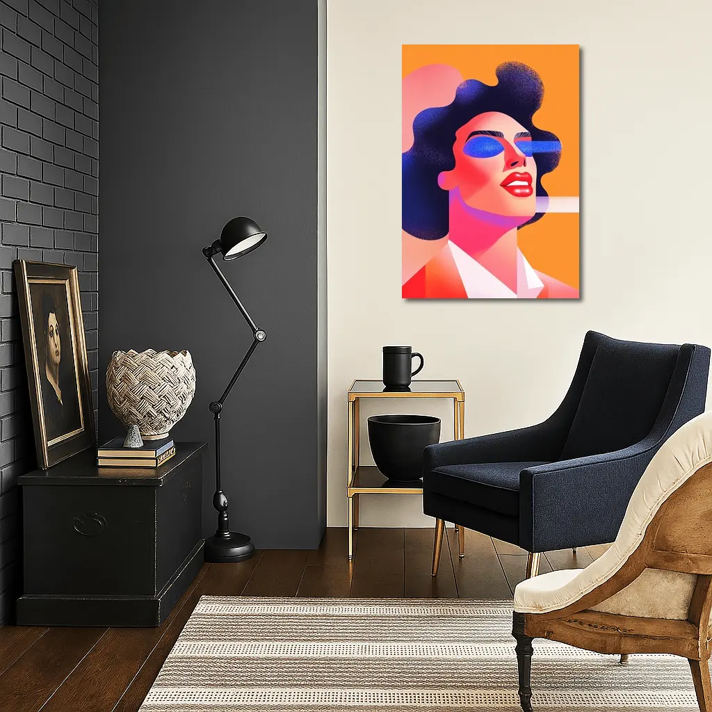 Bold Woman Portrait Geometric Pop Art Orange – Wall Art
