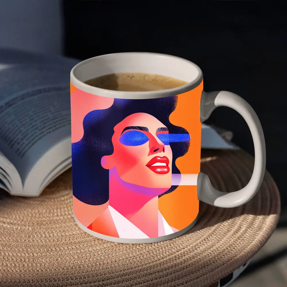 Bold Woman Portrait Geometric Pop Art Orange – Mugs