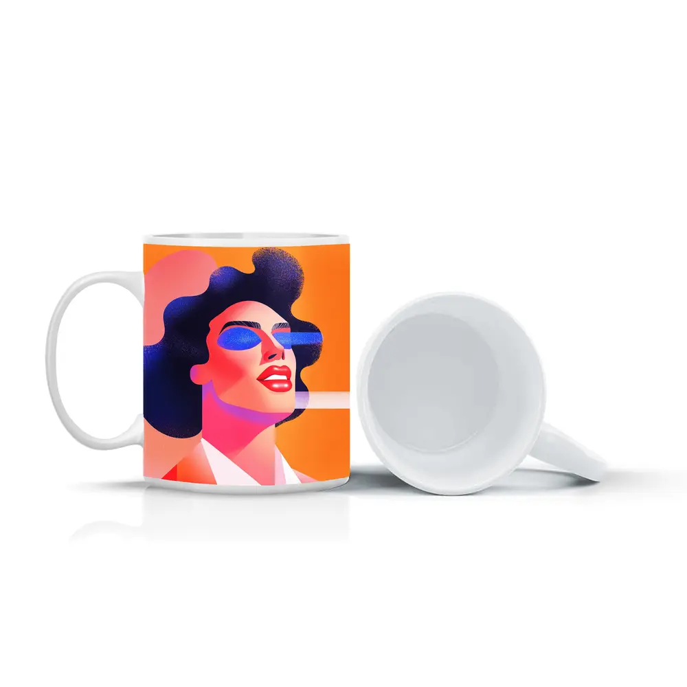 Bold Woman Portrait Geometric Pop Art Orange – Mugs