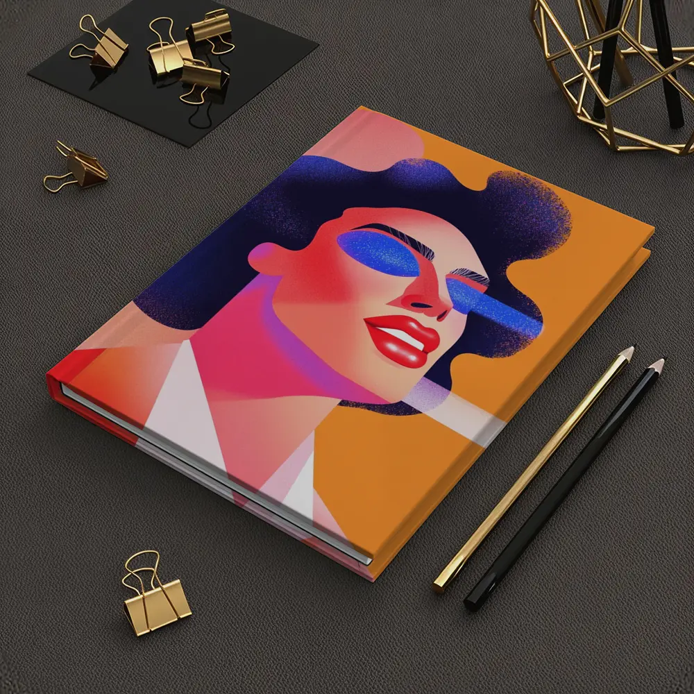 Bold Woman Portrait Geometric Pop Art Orange – Notebooks