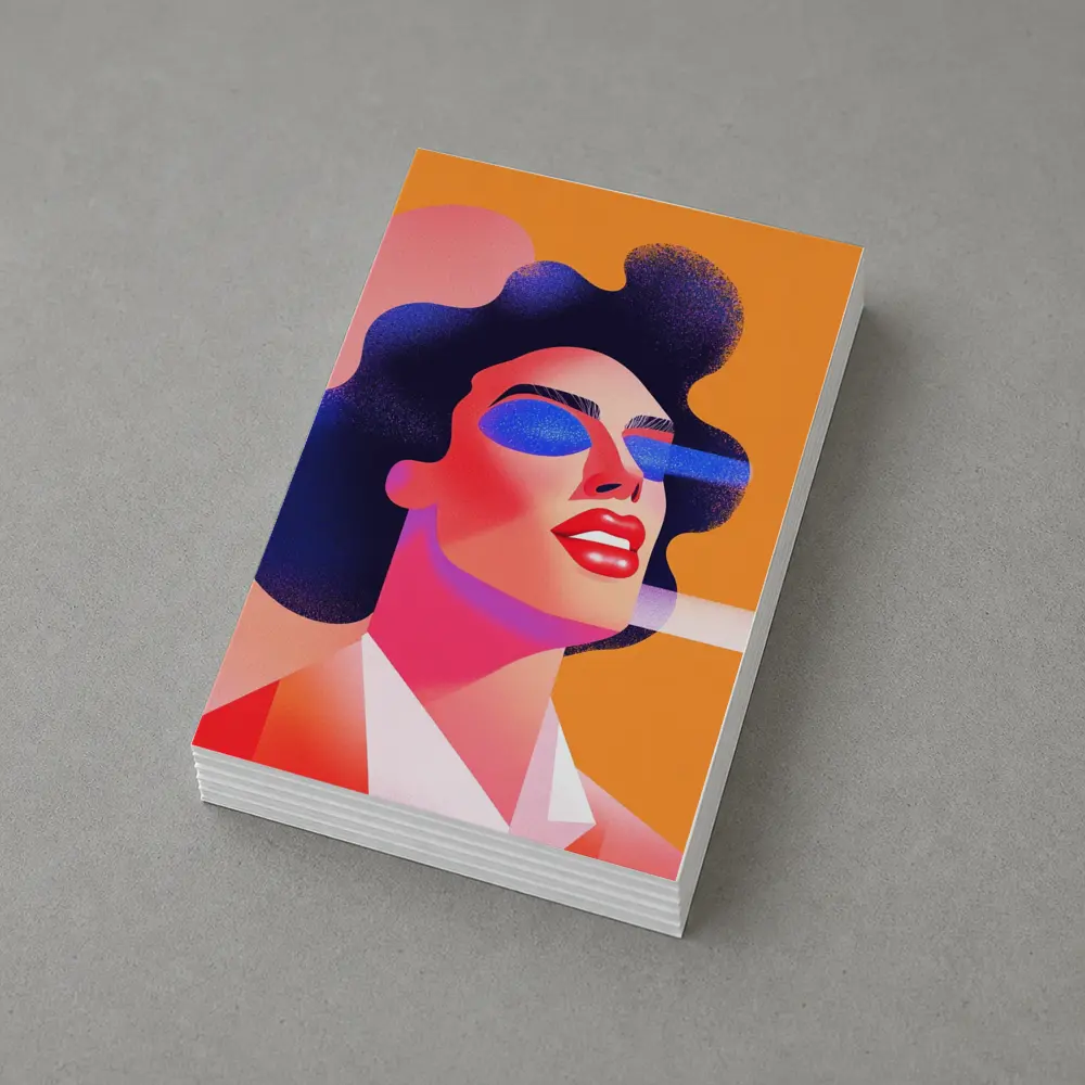 Bold Woman Portrait Geometric Pop Art Orange – Postcards
