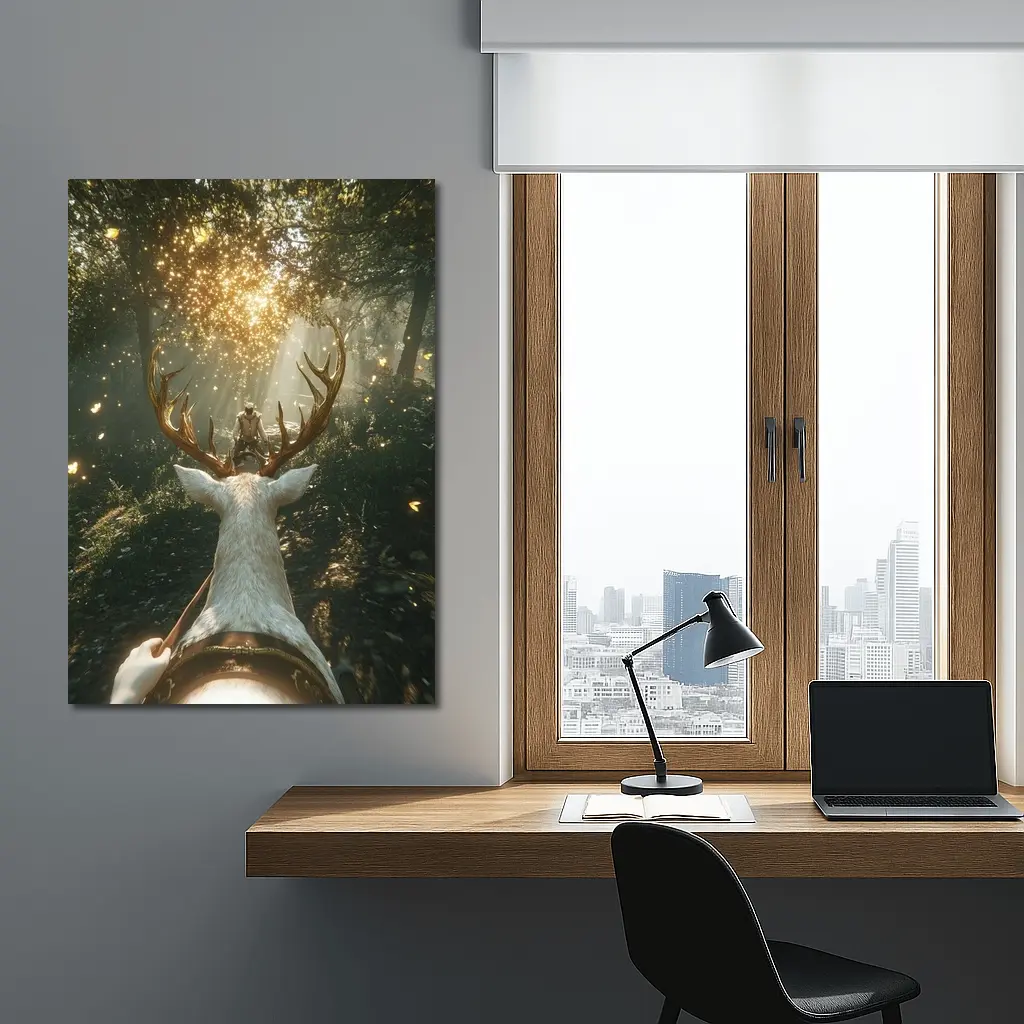 Rider On White Stag Enchanted Forest – Wall Art