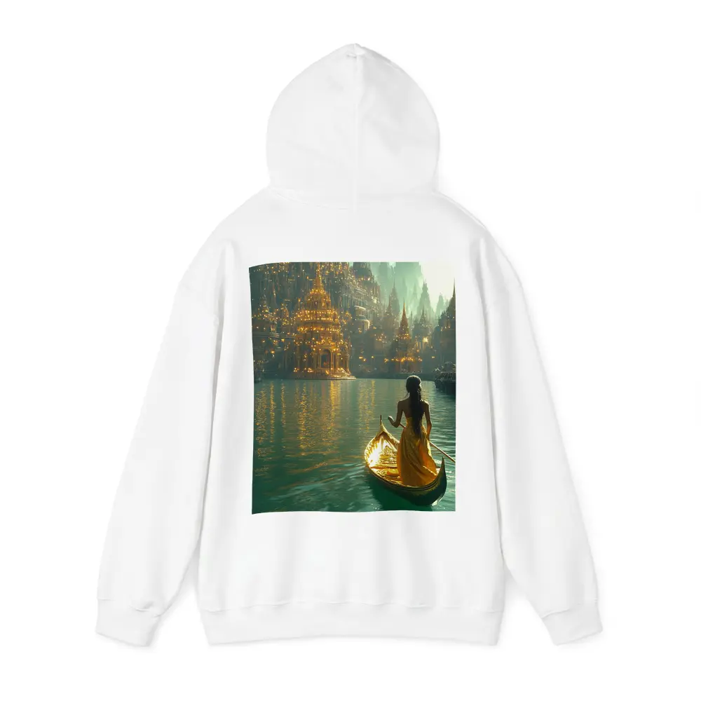 Woman in Golden Gondola Fantasy City – Hoodies