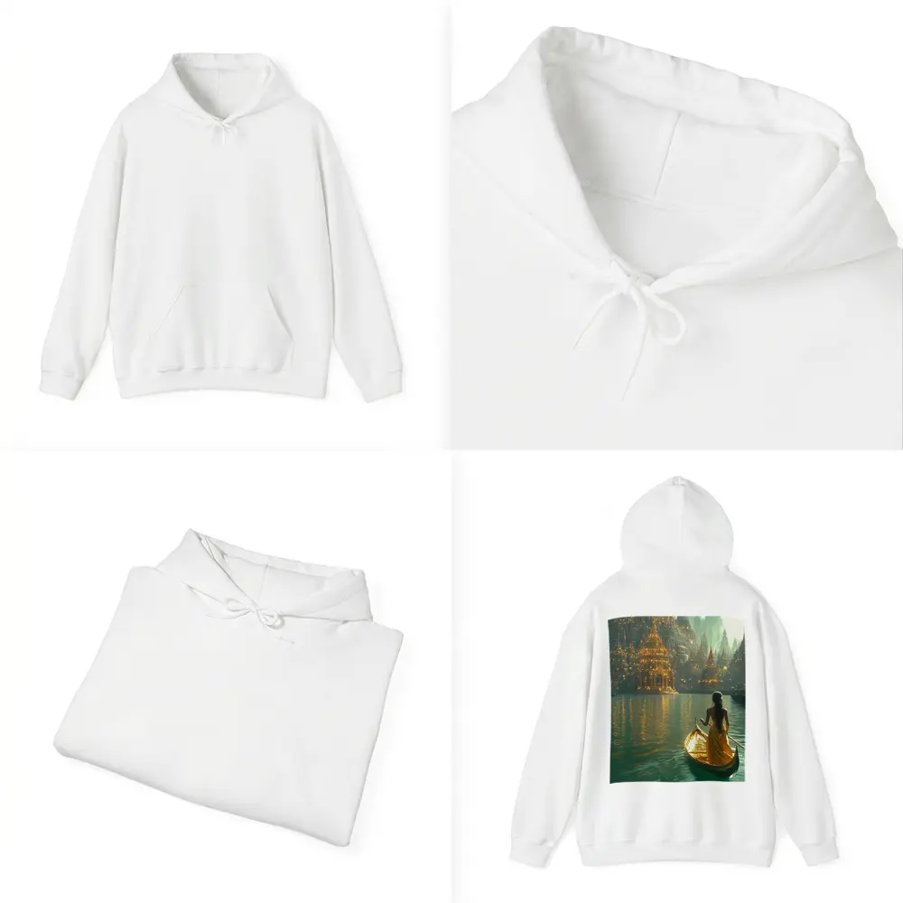 Woman in Golden Gondola Fantasy City – Hoodies