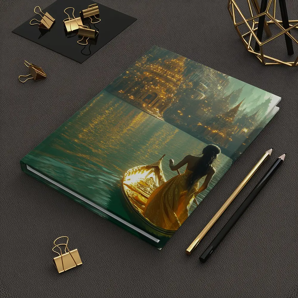 Woman in Golden Gondola Fantasy City – Notebooks