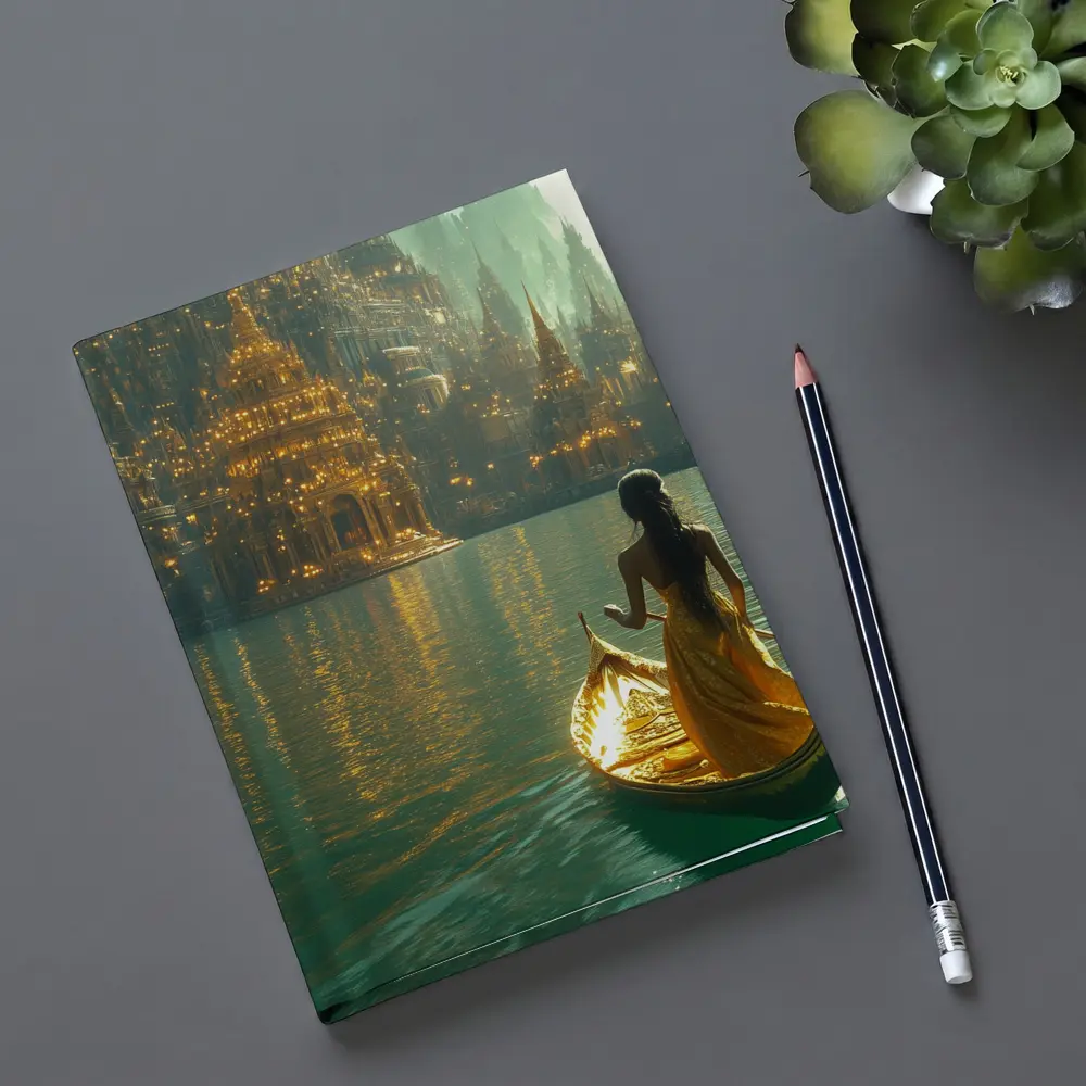 Woman in Golden Gondola Fantasy City – Notebooks