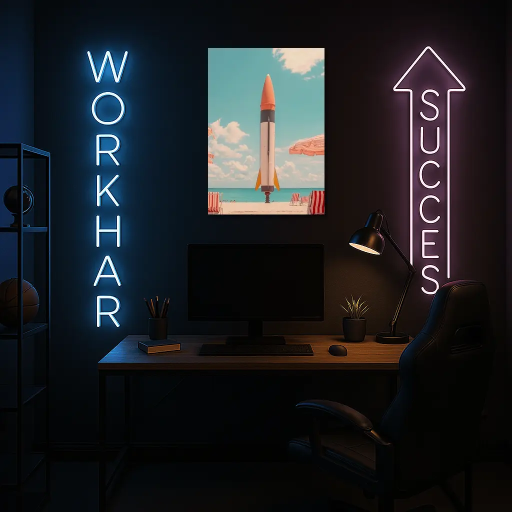 Retro Rocket On Sunny Beach Summer – Wall Art