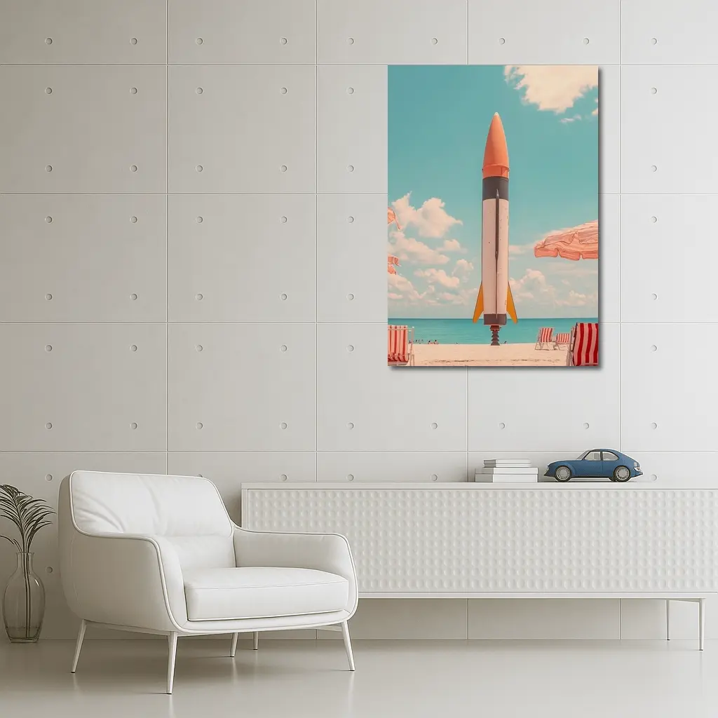 Retro Rocket On Sunny Beach Summer – Wall Art