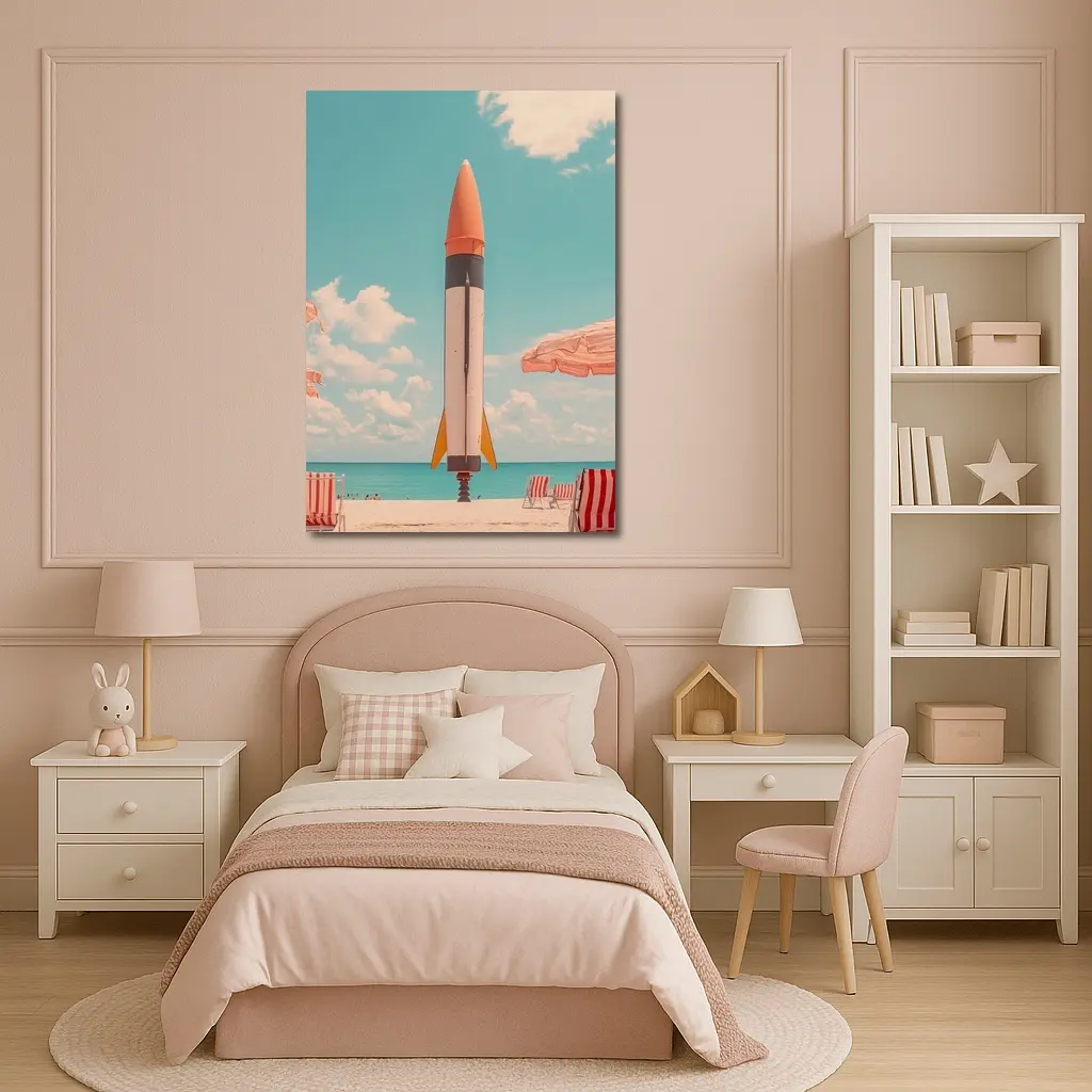 Retro Rocket On Sunny Beach Summer – Wall Art
