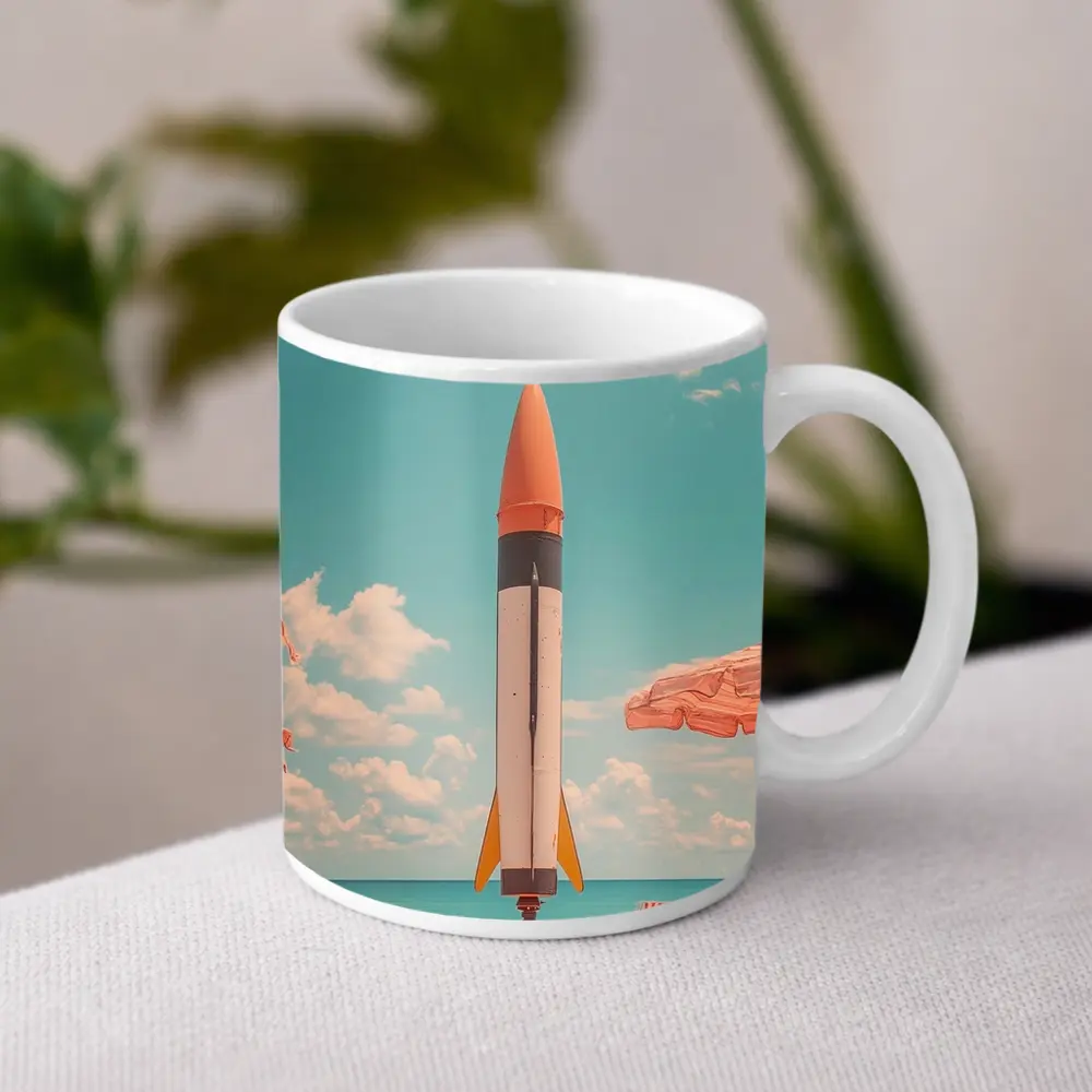 Retro Rocket On Sunny Beach Summer – Mugs