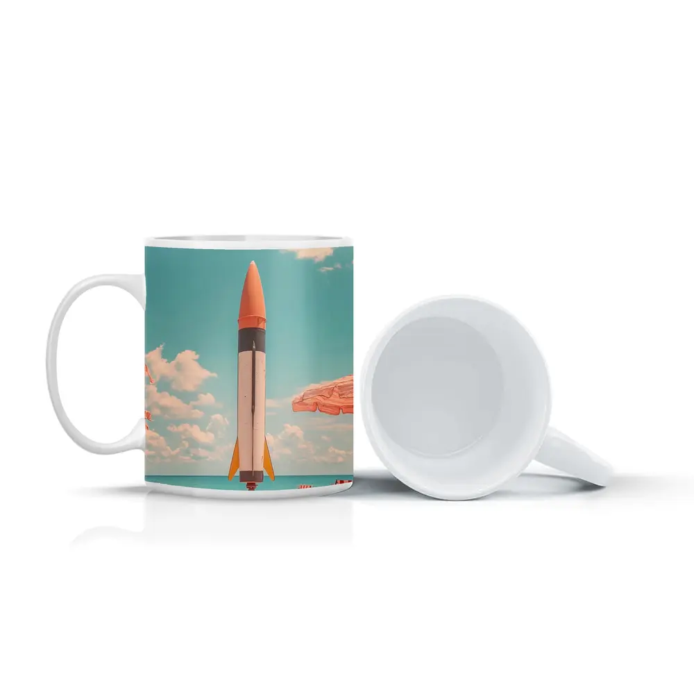 Retro Rocket On Sunny Beach Summer – Mugs