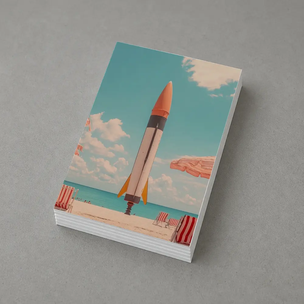 Retro Rocket On Sunny Beach Summer – Postcards