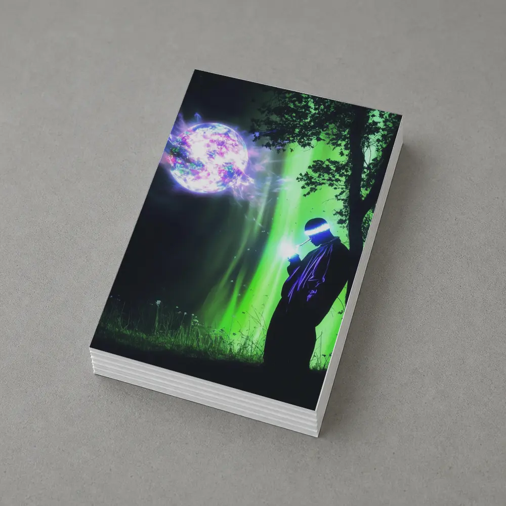 Cyberpunk Wizard Glowing Orb Dark Forest – Postcards