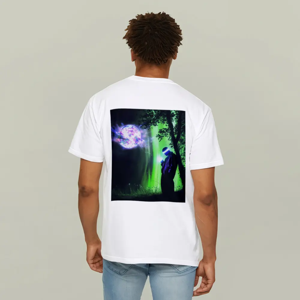 Cyberpunk Wizard Glowing Orb Dark Forest – T-Shirts