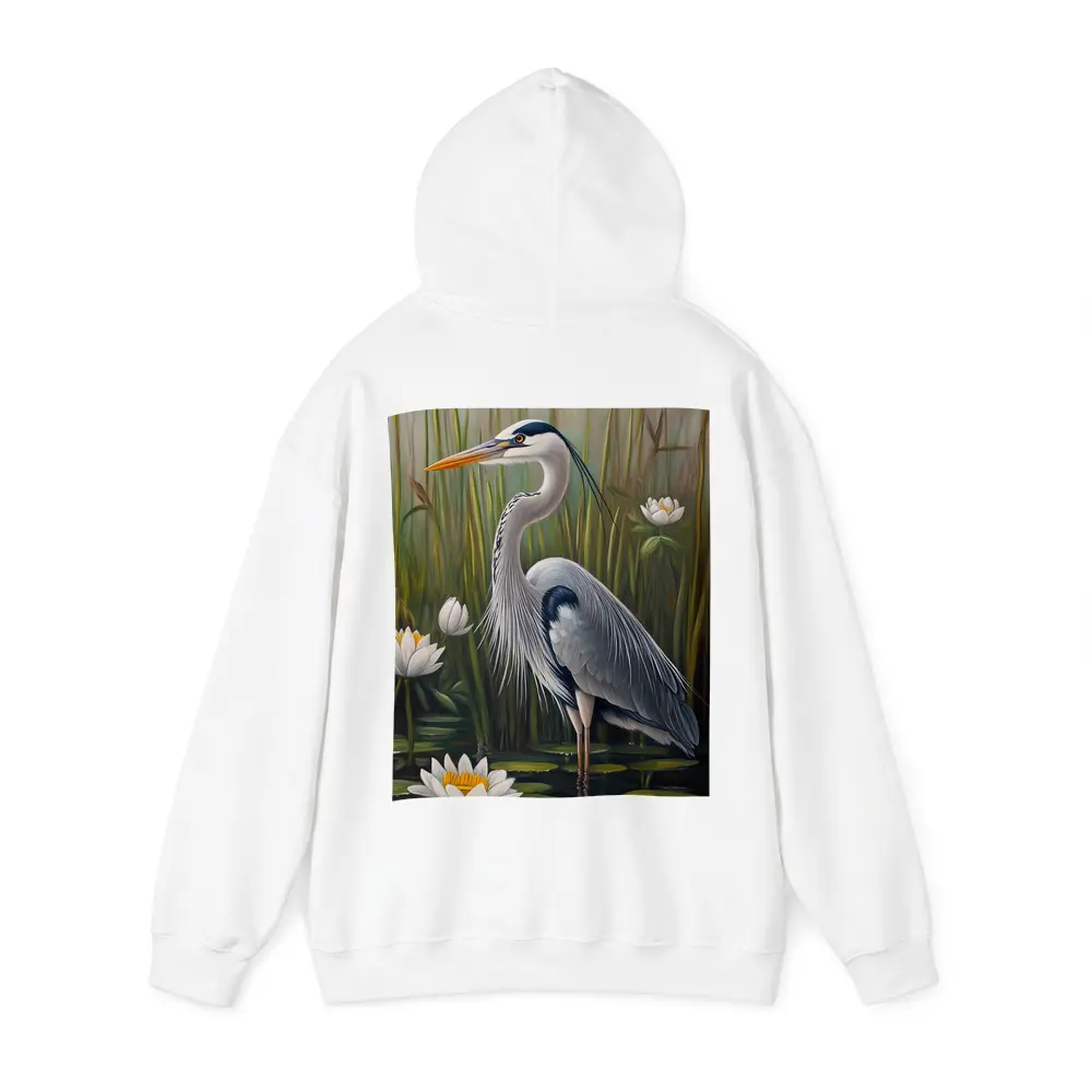 Great Blue Heron Standing Among Water Lilies – Hoodies