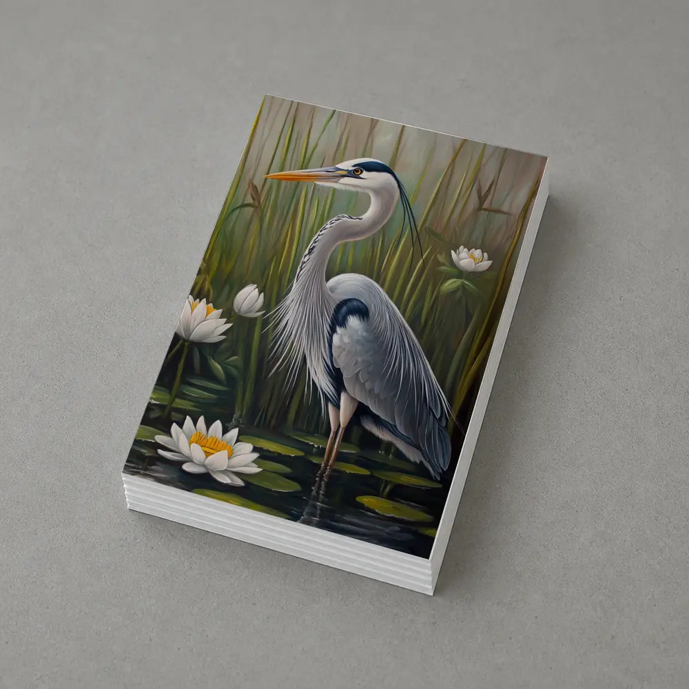 Great Blue Heron Standing Among Water Lilies – Postcards