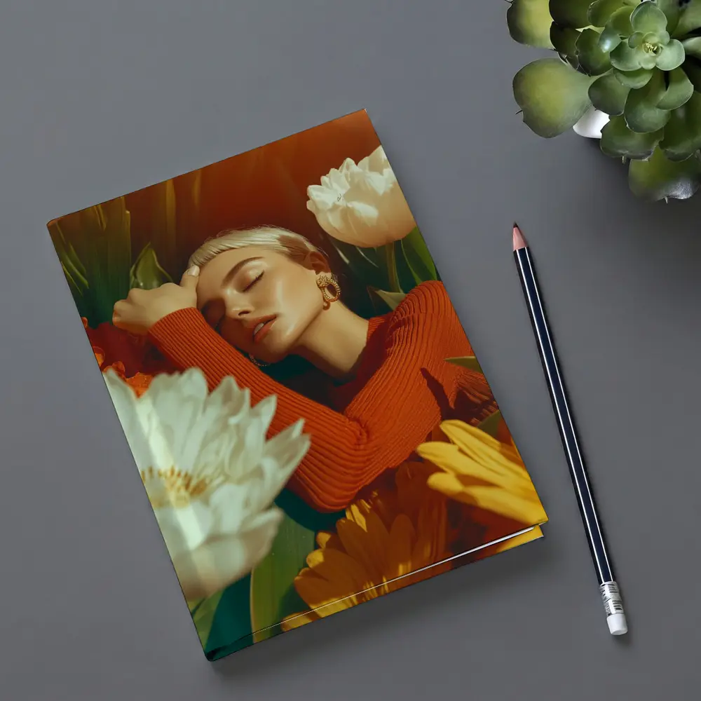 Woman Surrounded By White Yellow Flowers – Notebooks