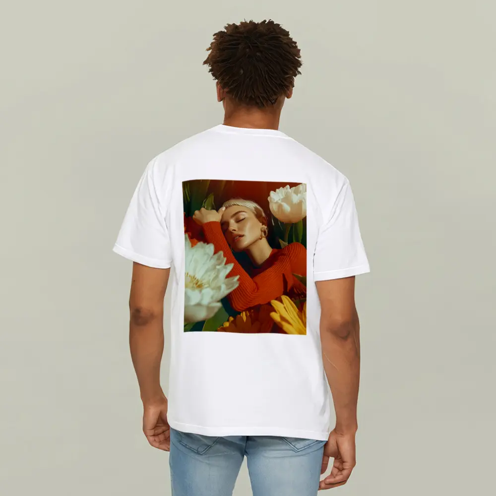 Woman Surrounded By White Yellow Flowers – T-Shirts