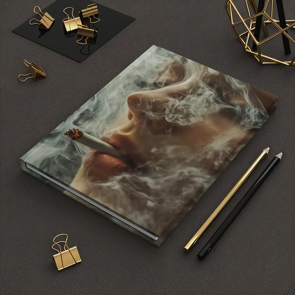 Woman Smoking Cigarette Surrounded by Smoke – Notebooks