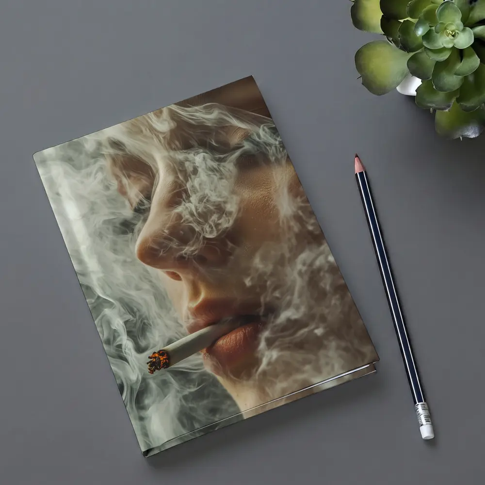 Woman Smoking Cigarette Surrounded by Smoke – Notebooks