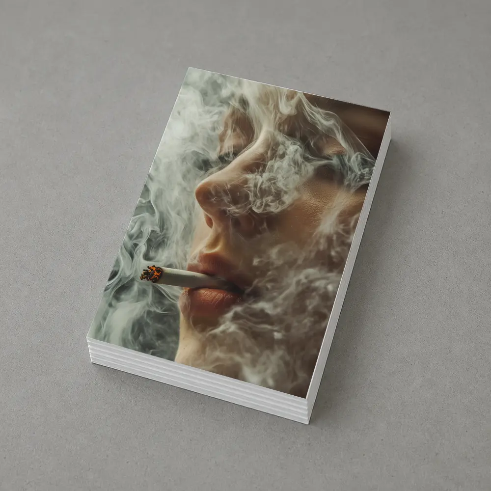 Woman Smoking Cigarette Surrounded by Smoke – Postcards