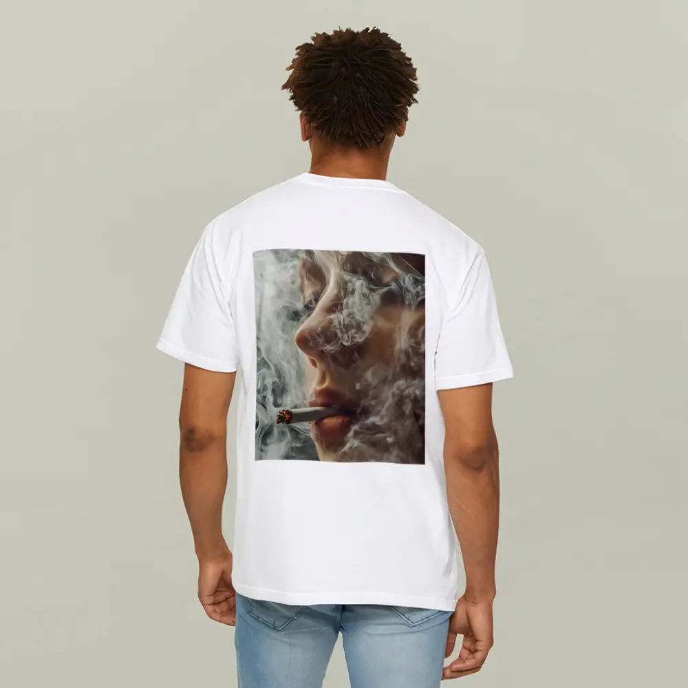 Woman Smoking Cigarette Surrounded by Smoke – T-Shirts