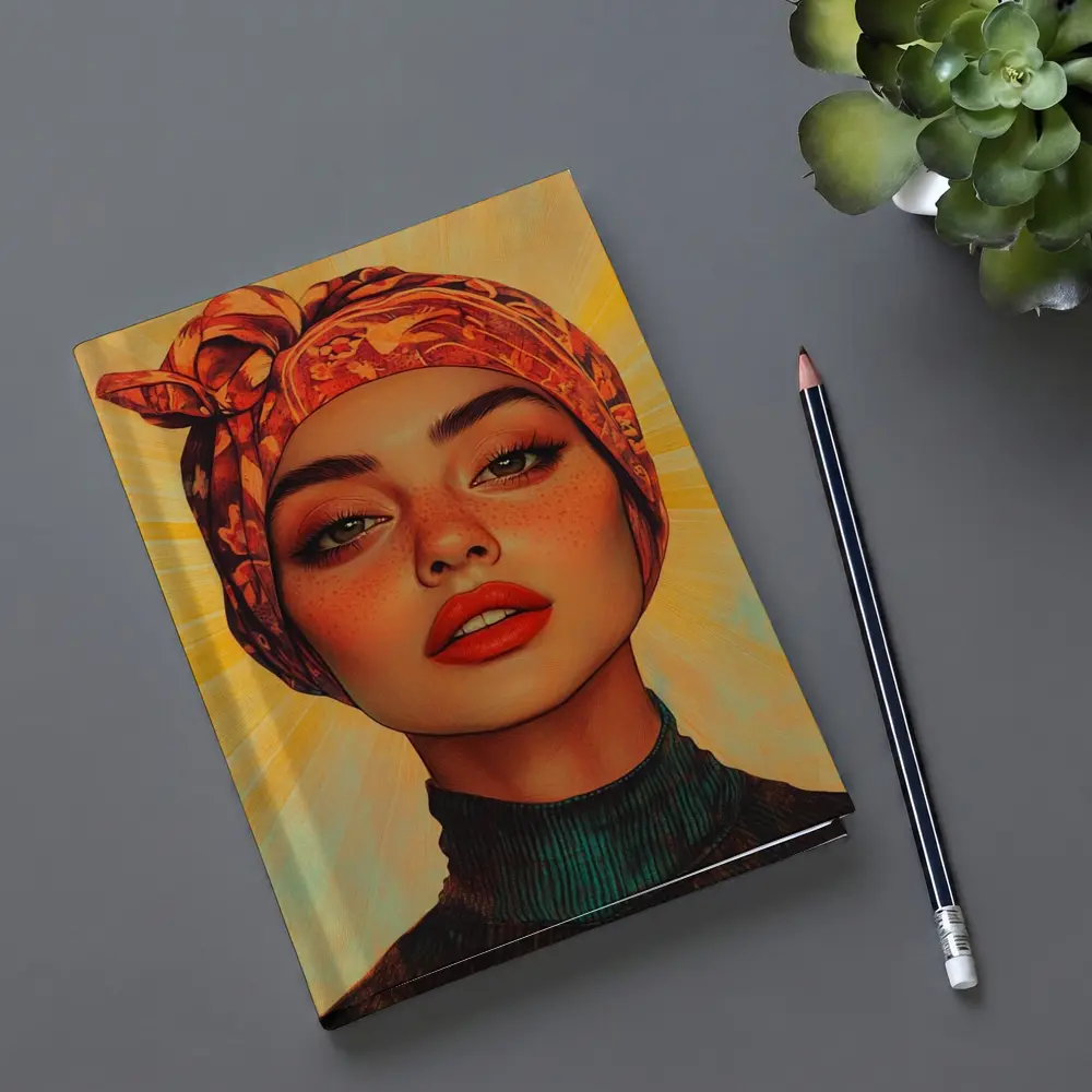 Woman Turban Portrait Warm Sunray Background – Notebooks