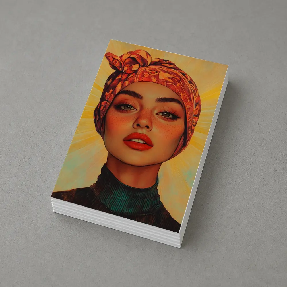 Woman Turban Portrait Warm Sunray Background – Postcards