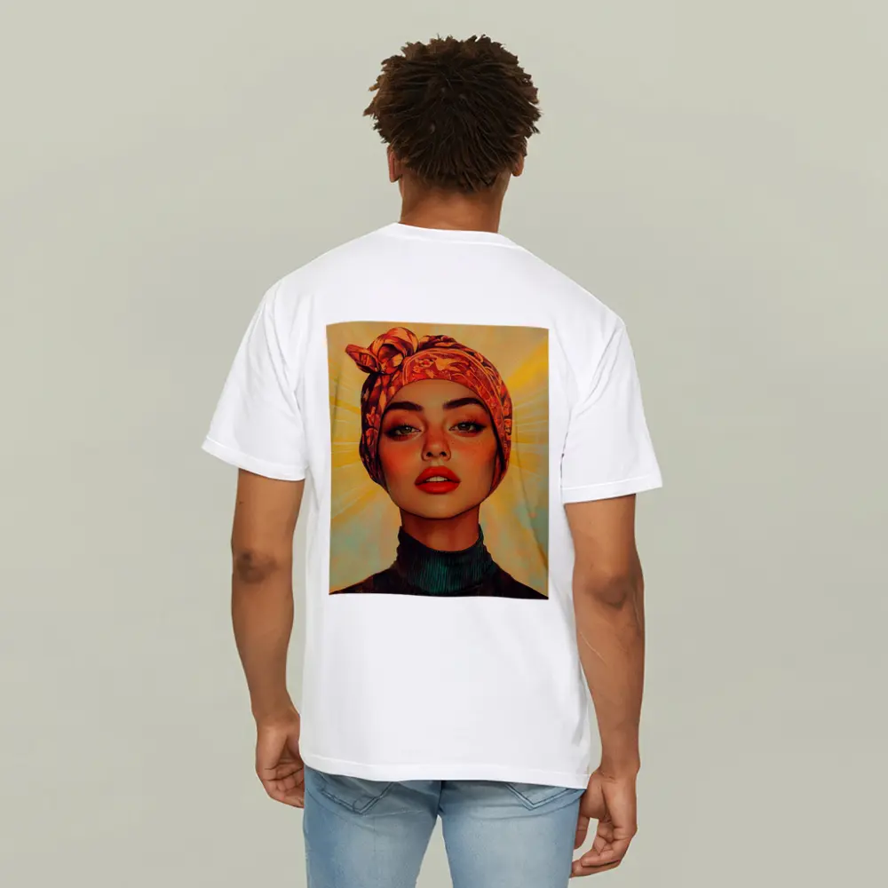 Woman Turban Portrait Warm Sunray Background – T-Shirts