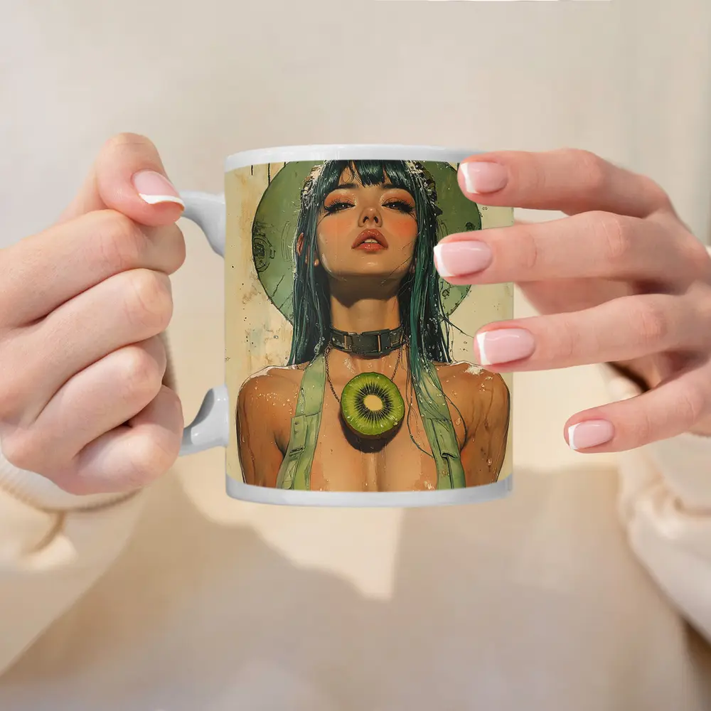 Anime Girl Teal Hair Kiwi Pop Art – Mugs