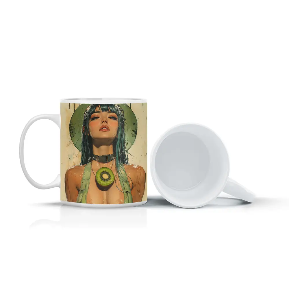 Anime Girl Teal Hair Kiwi Pop Art – Mugs