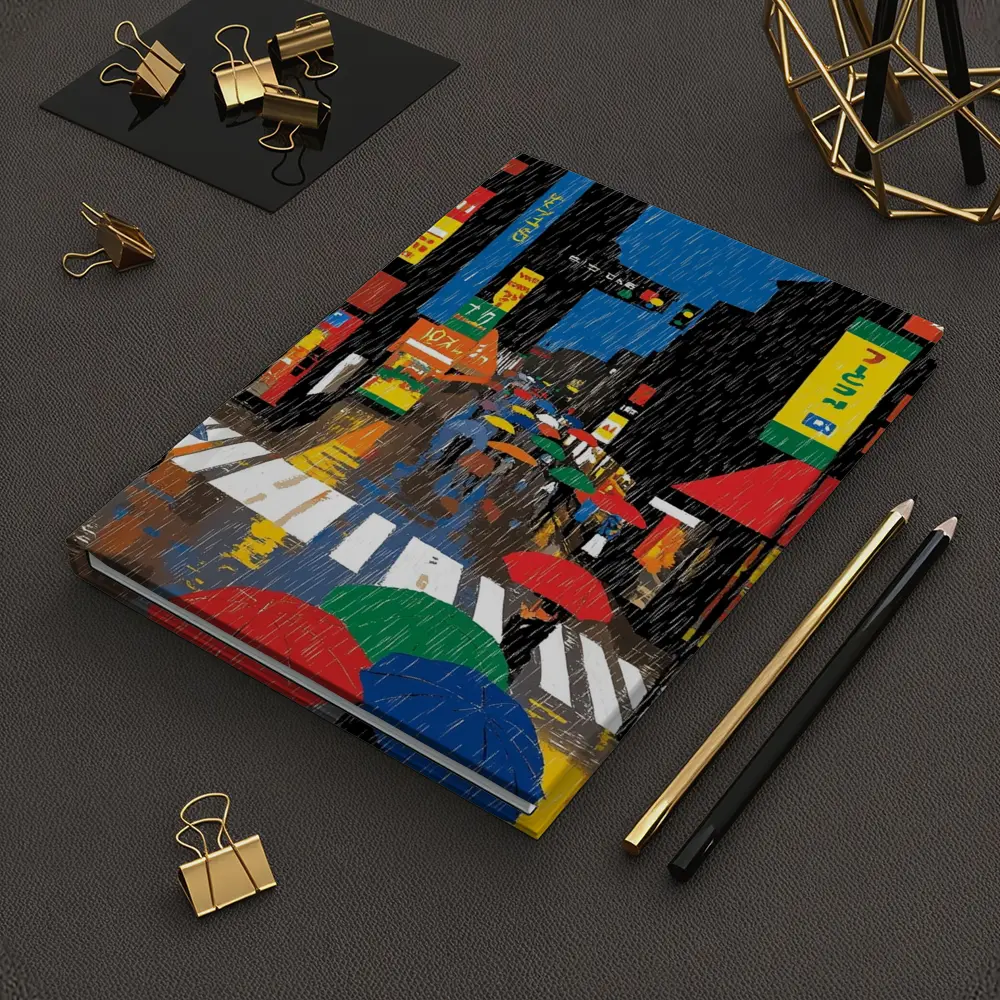 Rainy Tokyo Street Scene Colorful Umbrellas – Notebooks