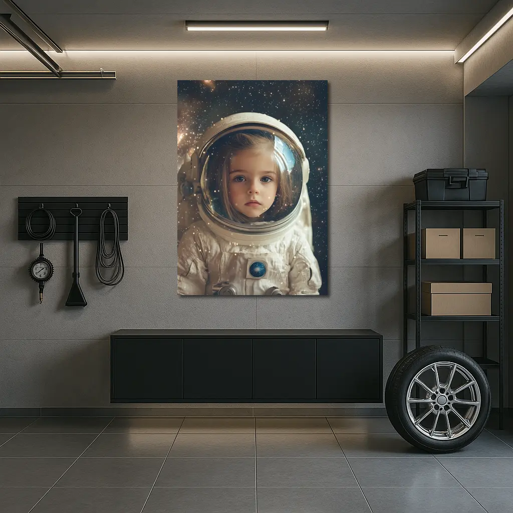 Little Girl Astronaut Stars Galaxy Portrait – Wall Art