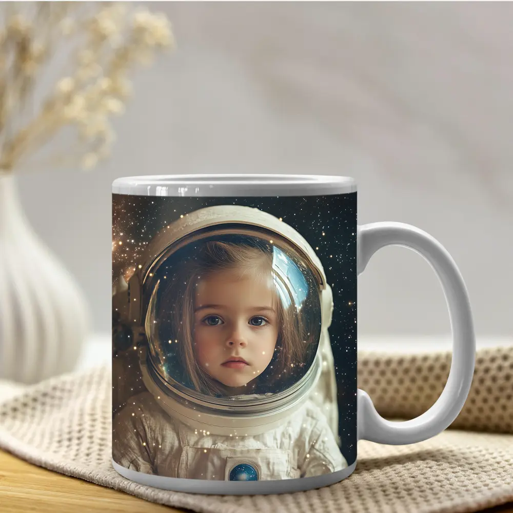 Little Girl Astronaut Stars Galaxy Portrait – Mugs