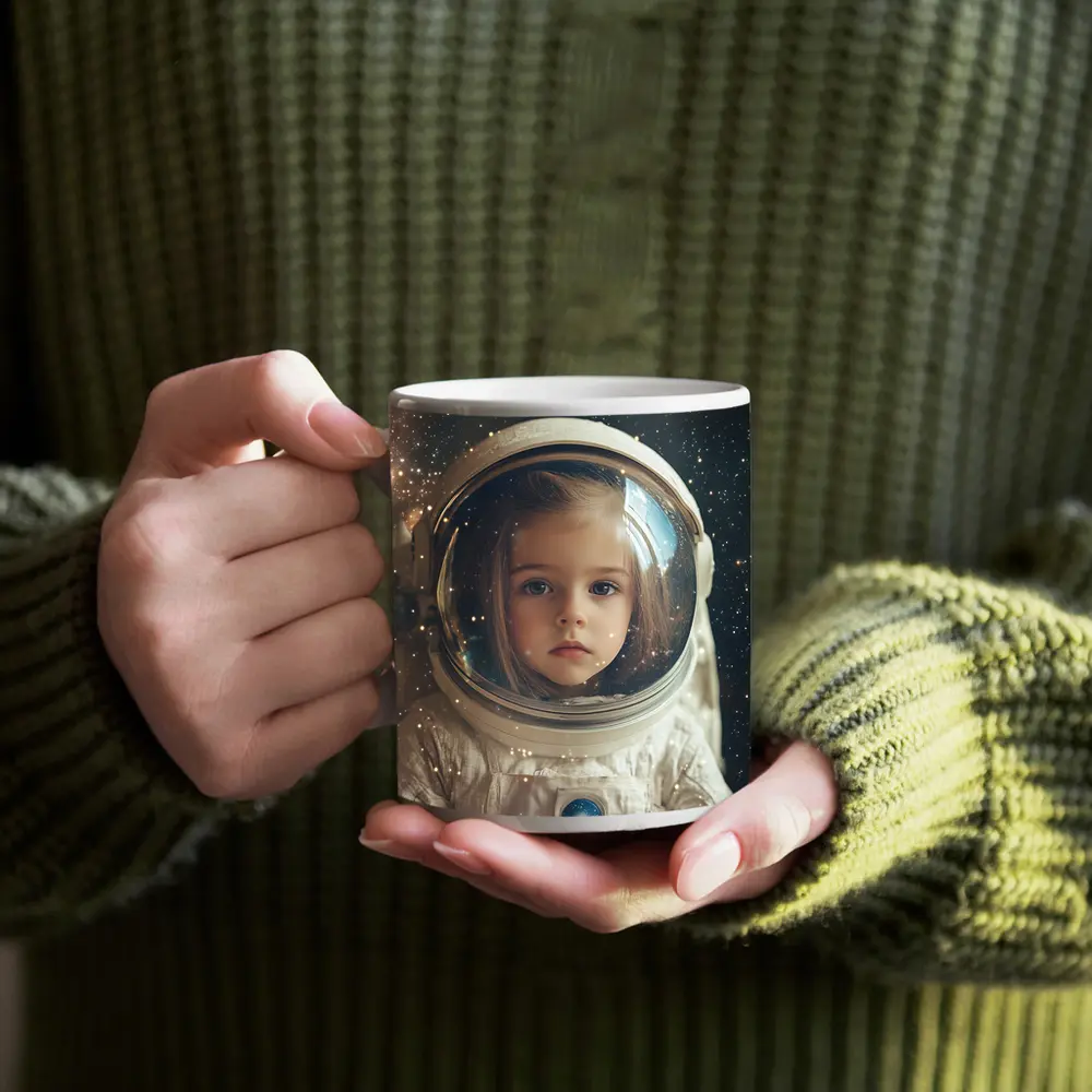 Little Girl Astronaut Stars Galaxy Portrait – Mugs