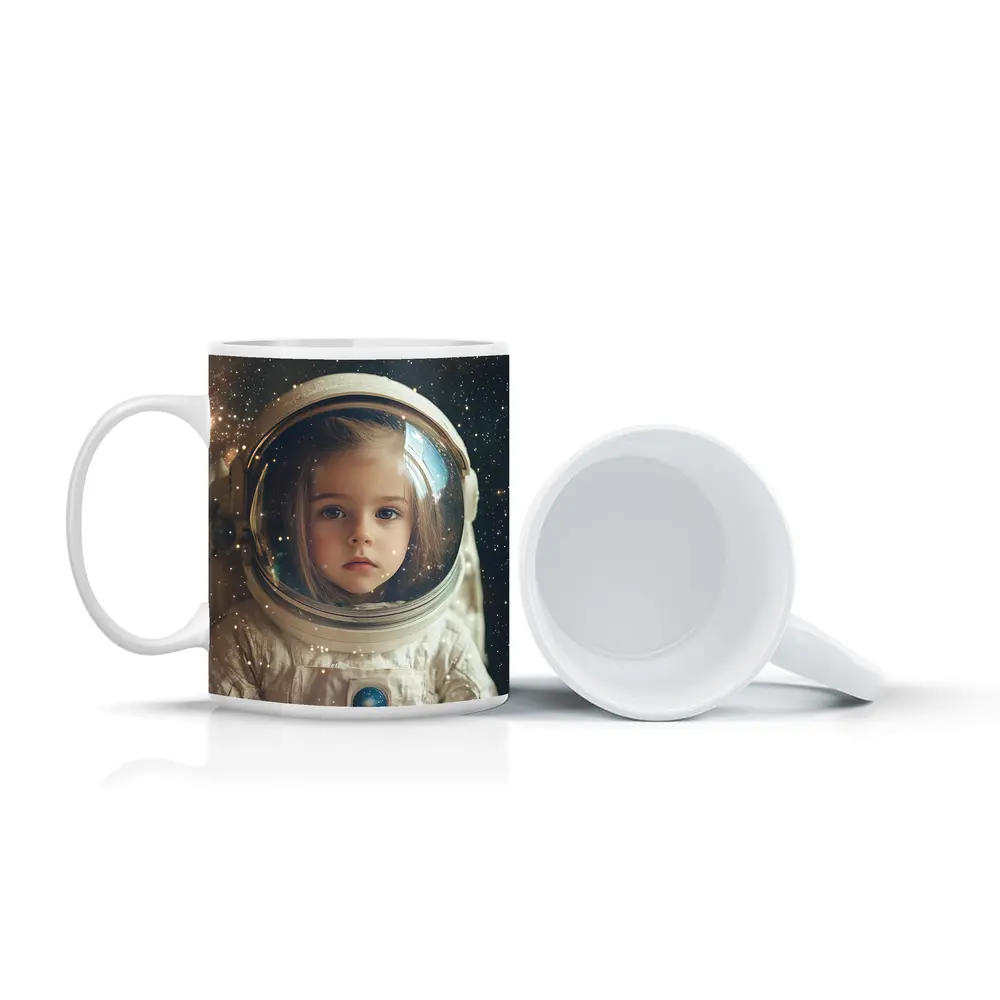 Little Girl Astronaut Stars Galaxy Portrait – Mugs