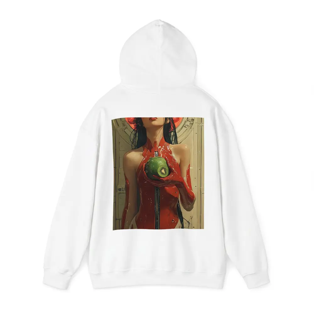 Cyberpunk Woman Red Suit Holding Fruit – Hoodies
