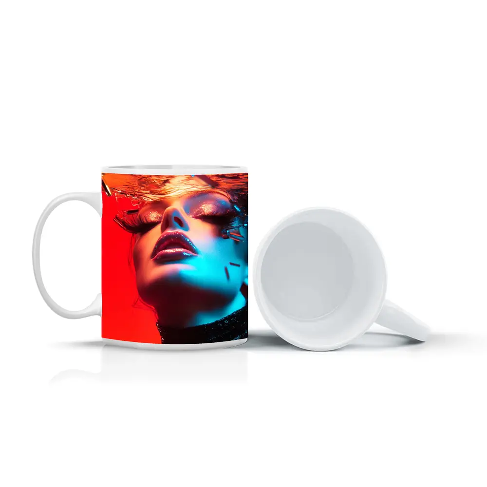Woman Underwater Red Blue Neon Fashion – Mugs