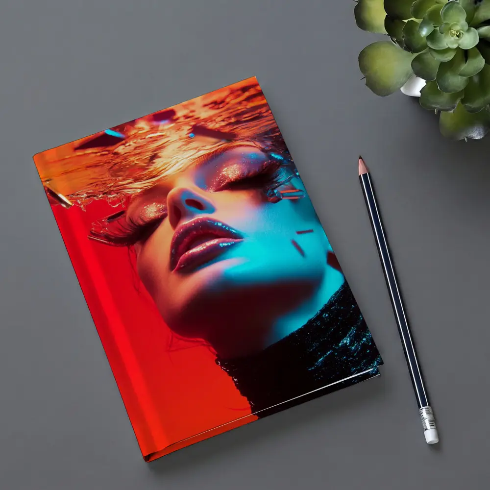 Woman Underwater Red Blue Neon Fashion – Notebooks