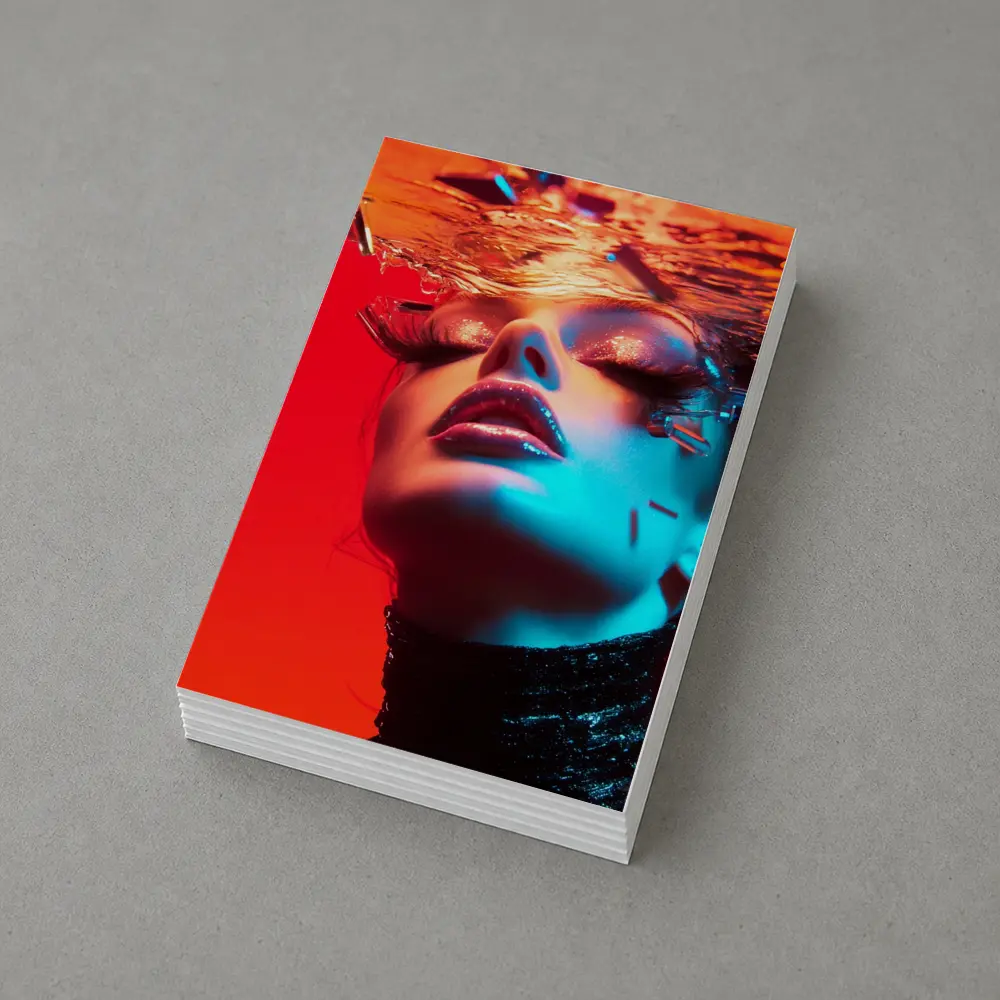 Woman Underwater Red Blue Neon Fashion – Postcards