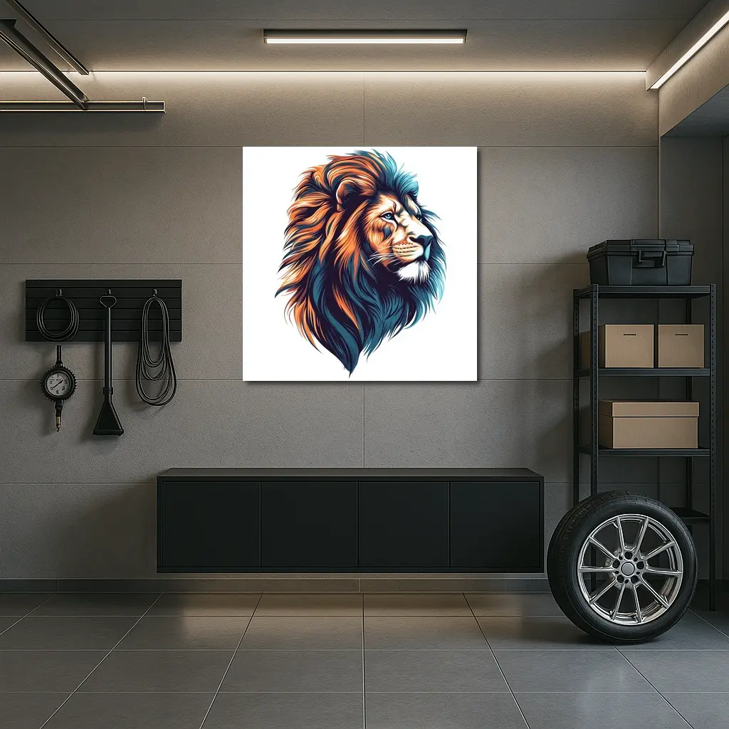 Colorful Lion Head Portrait Illustration White Background – Wall Art