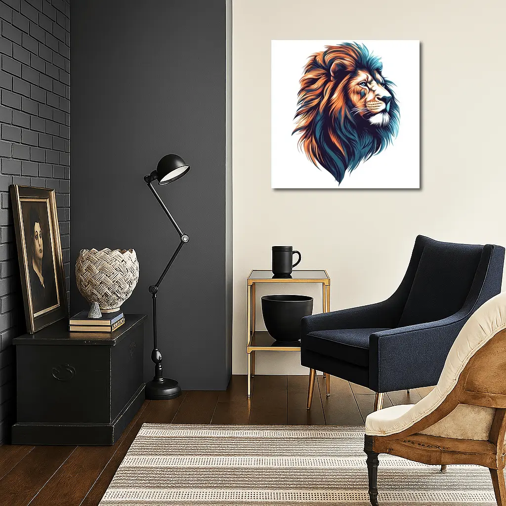 Colorful Lion Head Portrait Illustration White Background – Wall Art