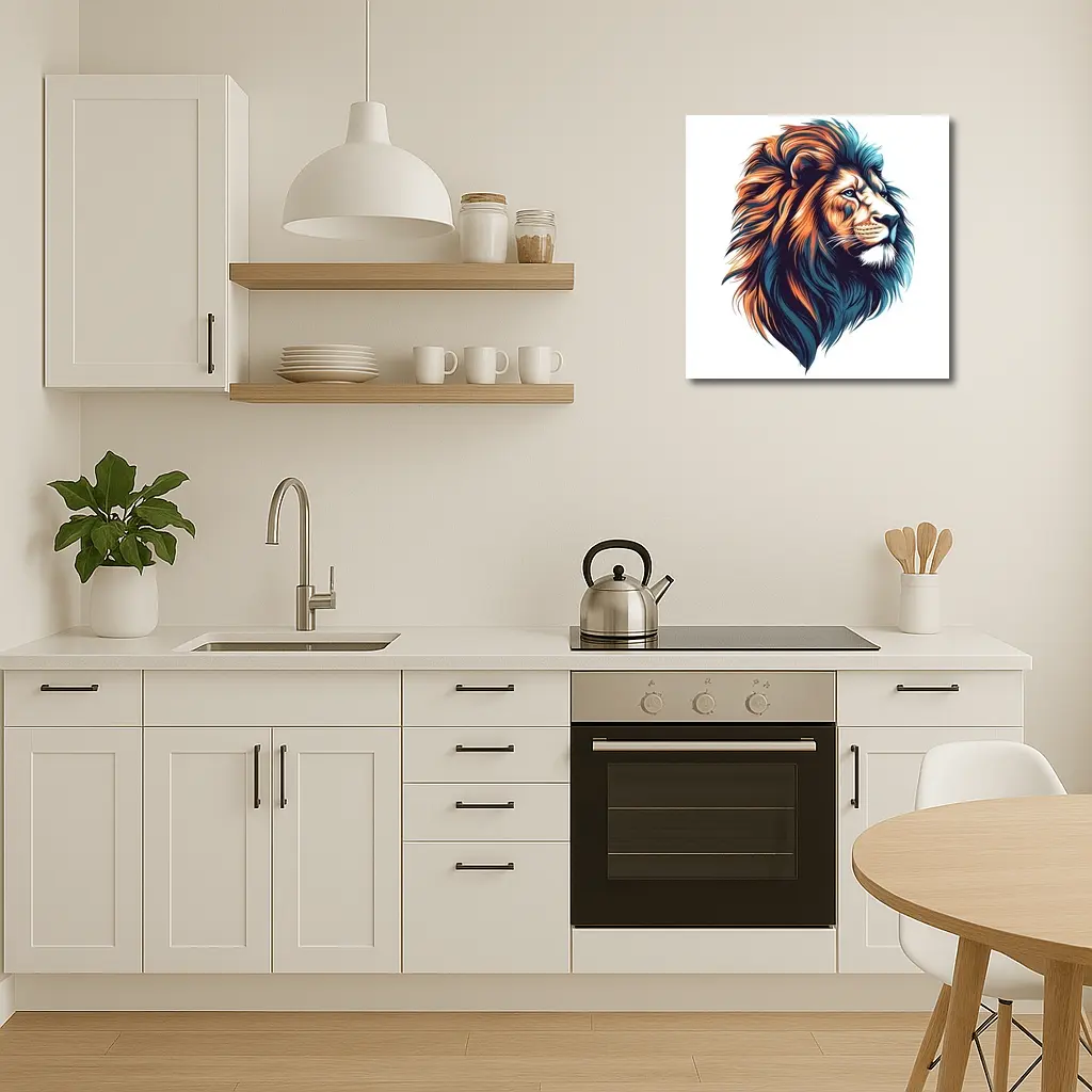 Colorful Lion Head Portrait Illustration White Background – Wall Art