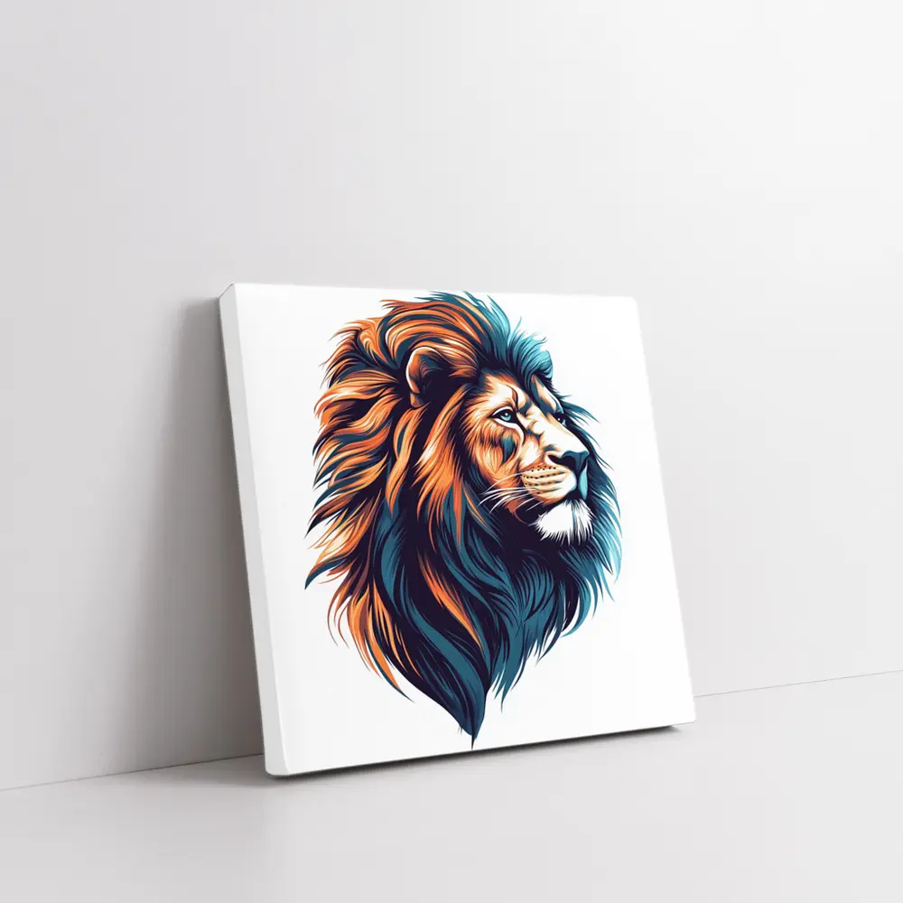 Colorful Lion Head Portrait Illustration White Background – Wall Art